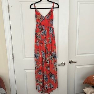 Coral Floral Pink Lily Maxi Dress